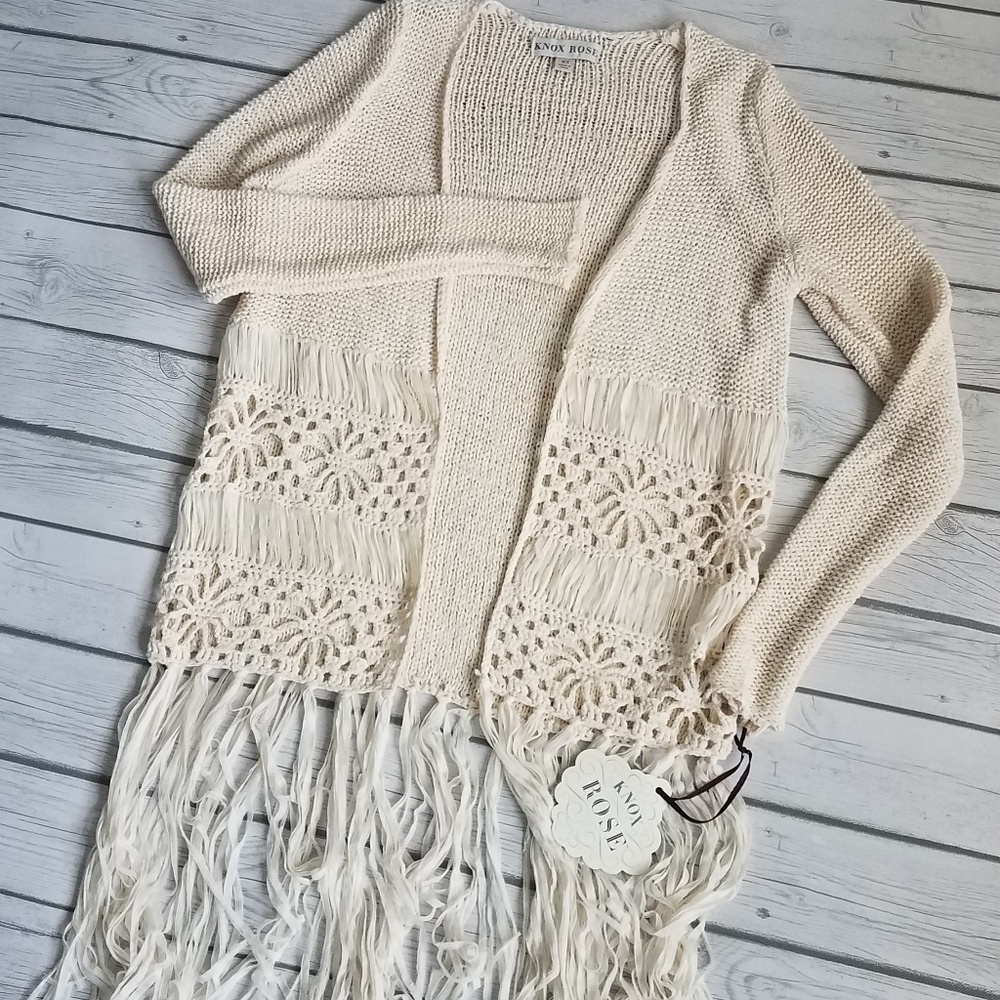 NWT Boho Fringed Knitted Long Sweater (A36)